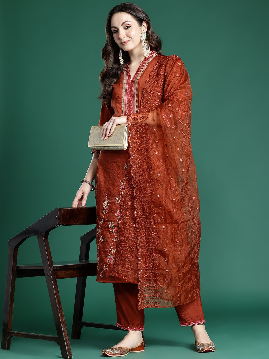 Indo Era Women Ethnic Motifs Embroidered Regular Sequinned Kurta with Trousers & With Dupatta | Grocsy