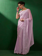 Sangria Mauve Embellished Pure Georgette Saree | Grocsy