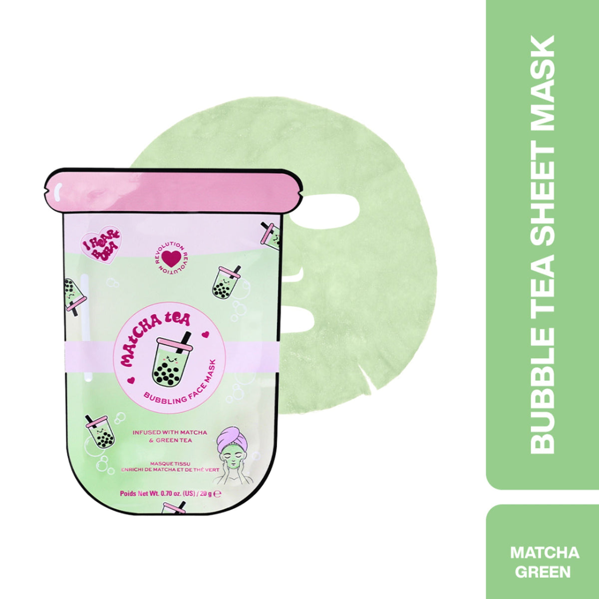 Makeup Revolution Bubble Tea Matcha Tea Bubble Sheet Mask - Matcha Green | Grocsy