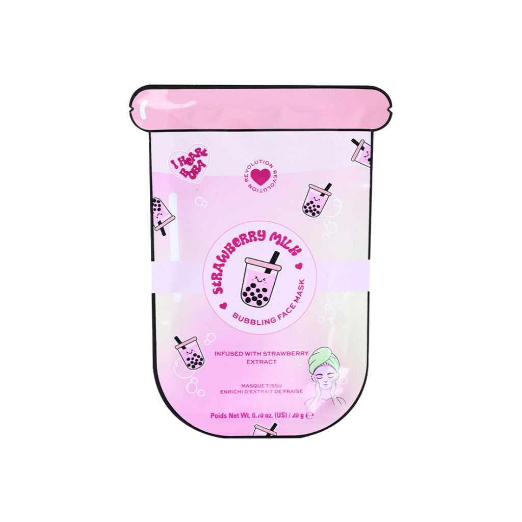 Makeup Revolution Bubble Tea Strawberry Milk Bubble Sheet Mask - Strawberry Pink | Grocsy