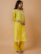 HOUSE OF KARI Ethnic Motifs Embroidered Round Neck Chikankari Chanderi Silk Kurta | Grocsy