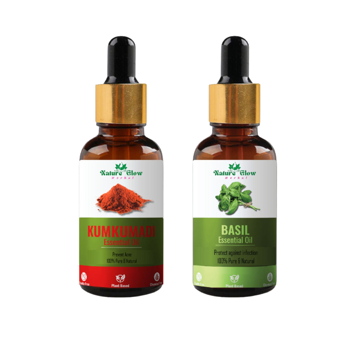 Nature Glow Herbal Kumkumadi & Basil Essential Oil Combo | Grocsy