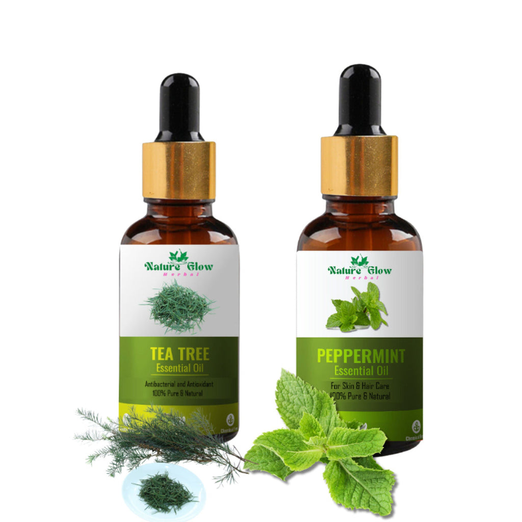 Nature Glow Herbal Tea Tree & Peppermint Essential Oil Combo | Grocsy