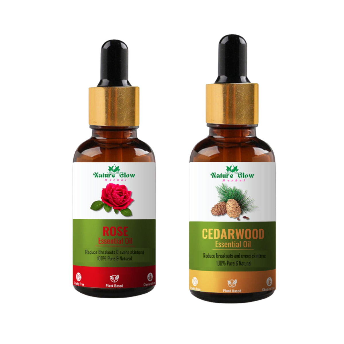Nature Glow Herbal Rose & Cedarwood Essential Oil Combo | Grocsy