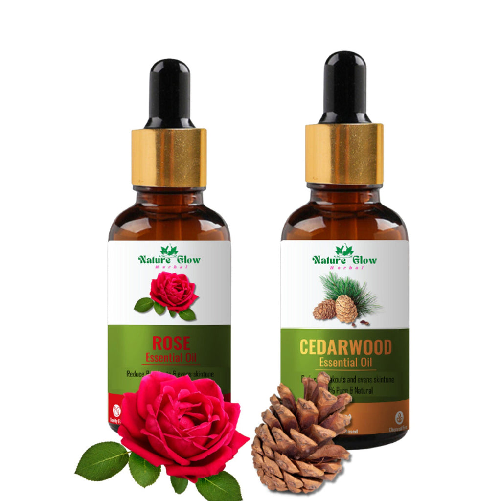 Nature Glow Herbal Rose & Cedarwood Essential Oil Combo | Grocsy