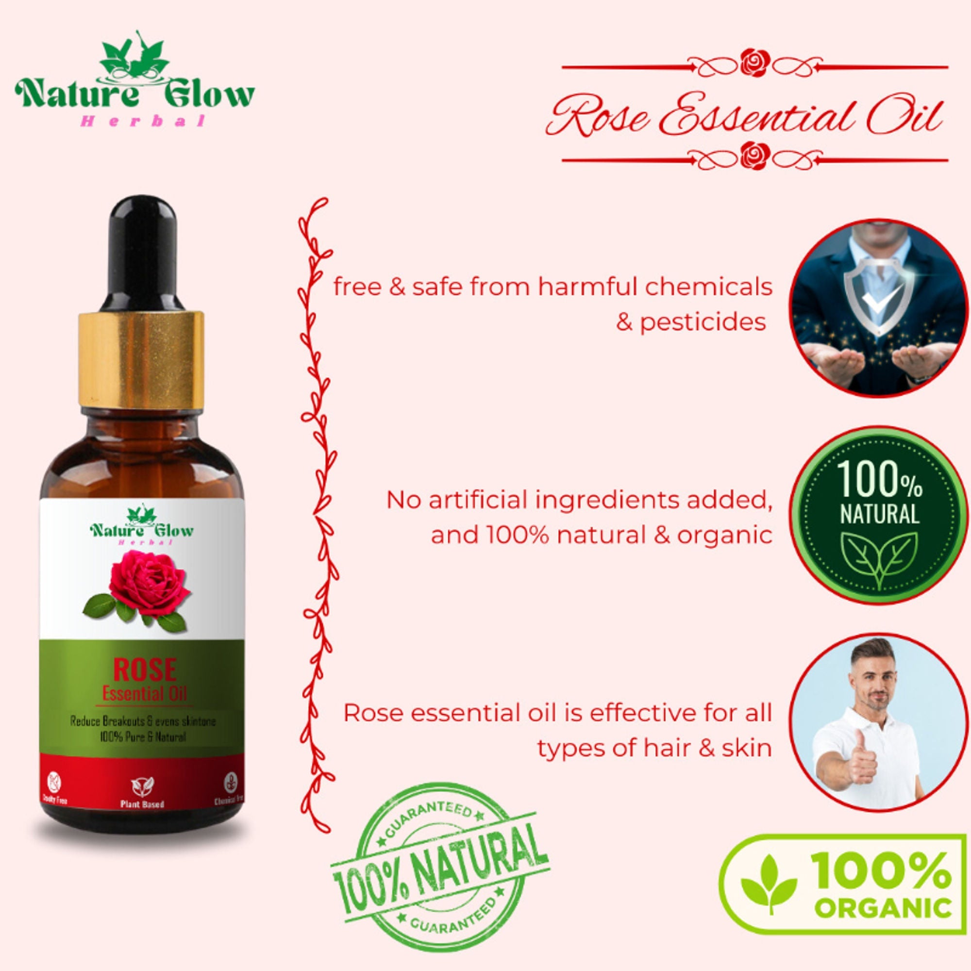 Nature Glow Herbal Rose & Cedarwood Essential Oil Combo | Grocsy