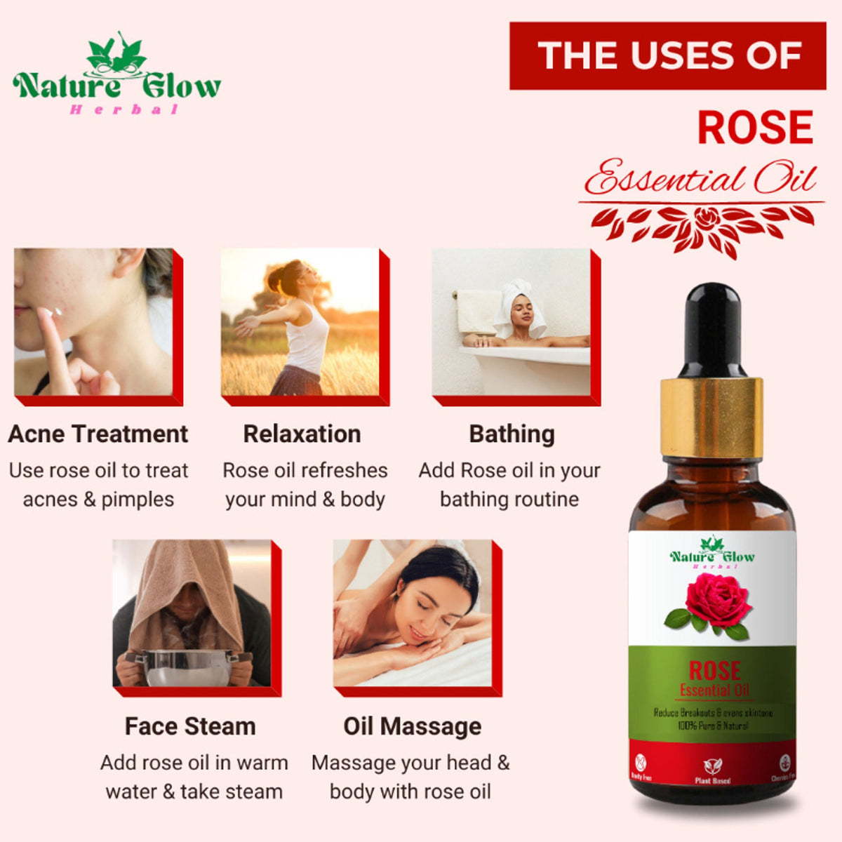 Nature Glow Herbal Rose & Cedarwood Essential Oil Combo | Grocsy