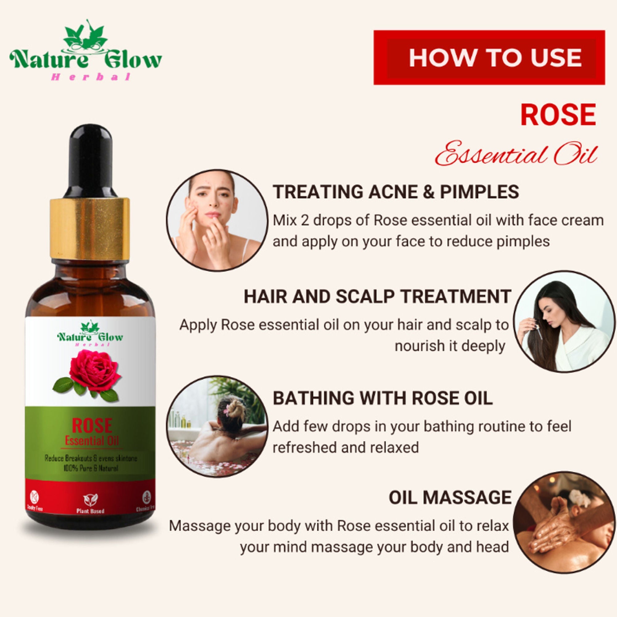Nature Glow Herbal Rose & Cedarwood Essential Oil Combo | Grocsy
