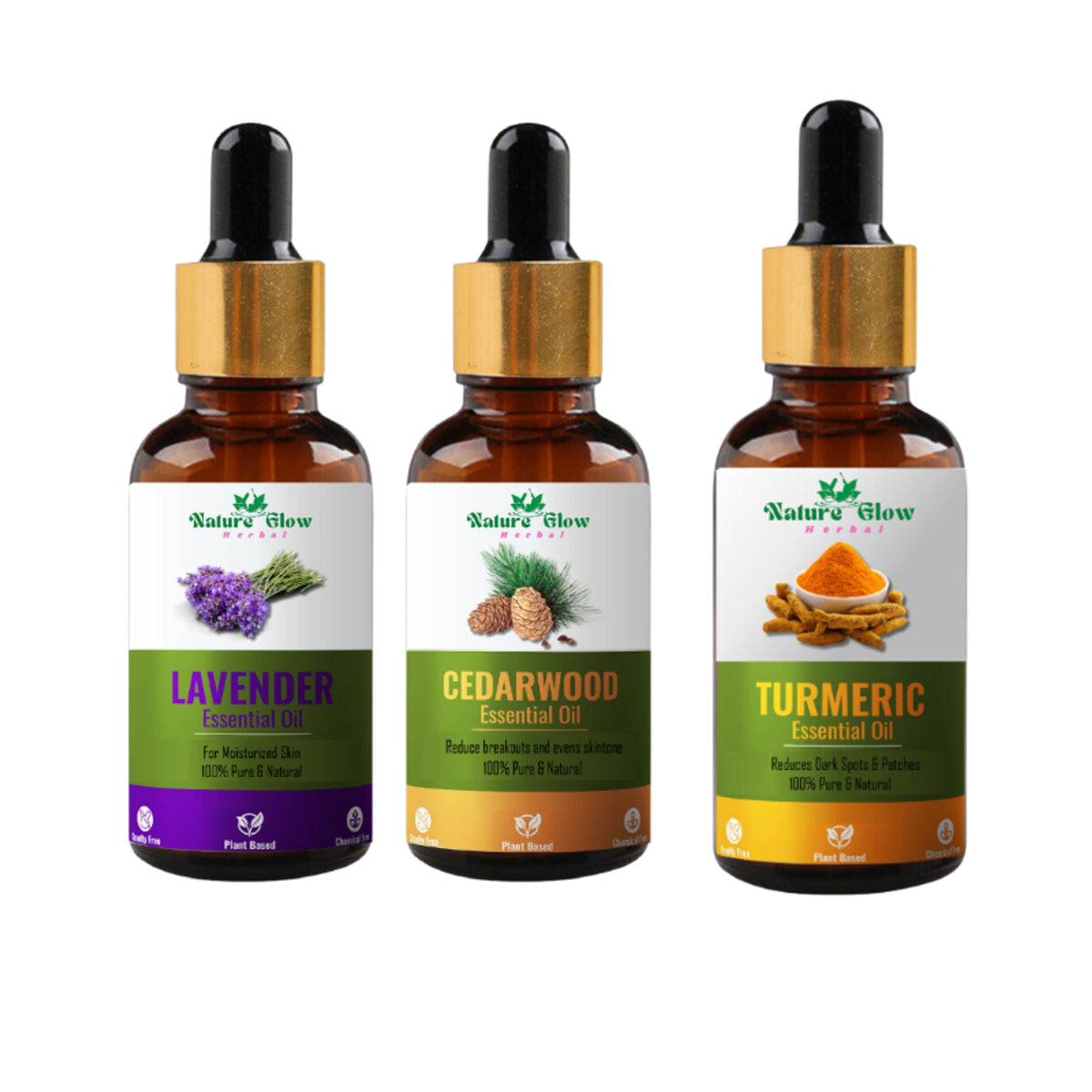 Nature Glow Herbal Lavender & Cedarwood & Turmeric Essential Oil Combo | Grocsy