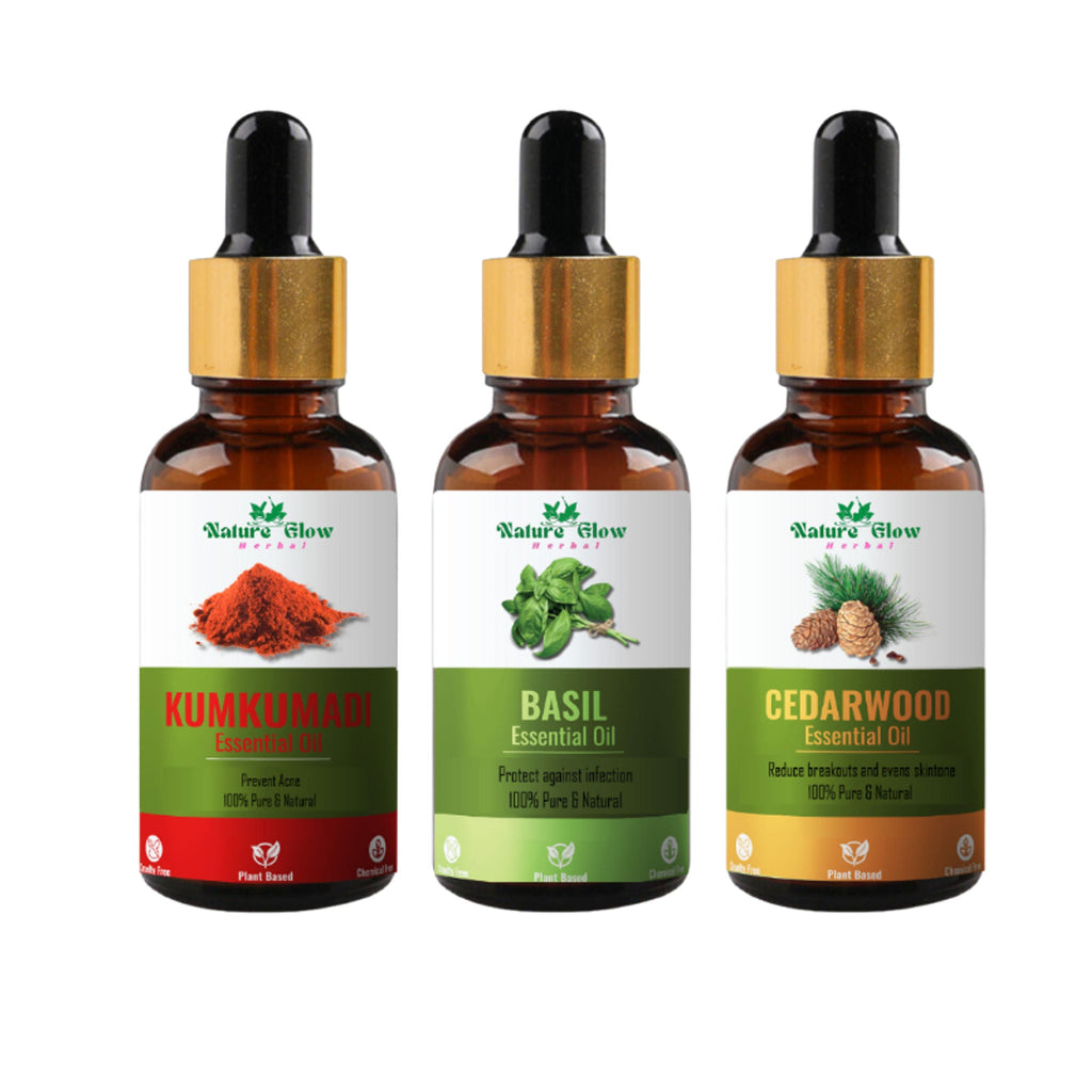 Nature Glow Herbal Kumkumadi & Basil & Cedarwood Essential Oil Combo | Grocsy