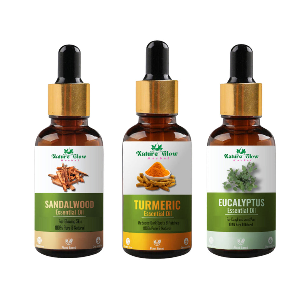 Nature Glow Herbal Sandalwood & Termaric & Eucallypatus Essential Oil Combo | Grocsy