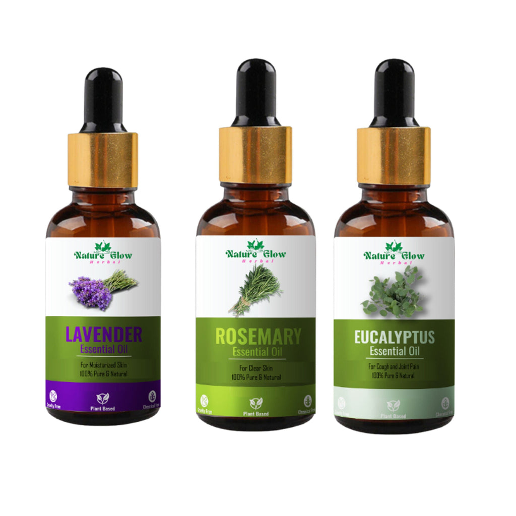 Nature Glow Herbal Lavender & Rosemary & Eucallypatus Essential Oil Combo | Grocsy