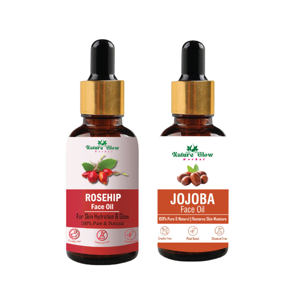 Nature Glow Herbal Rosehip & Jojoba Facial Oil Combo | Grocsy