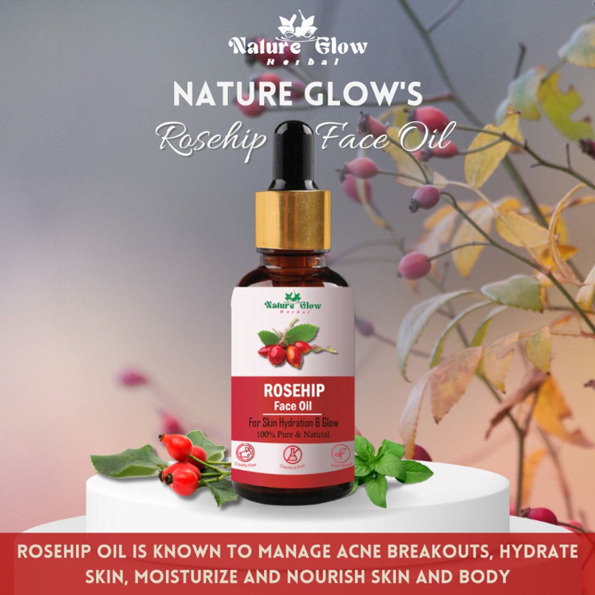 Nature Glow Herbal Rosehip & Jojoba Facial Oil Combo | Grocsy