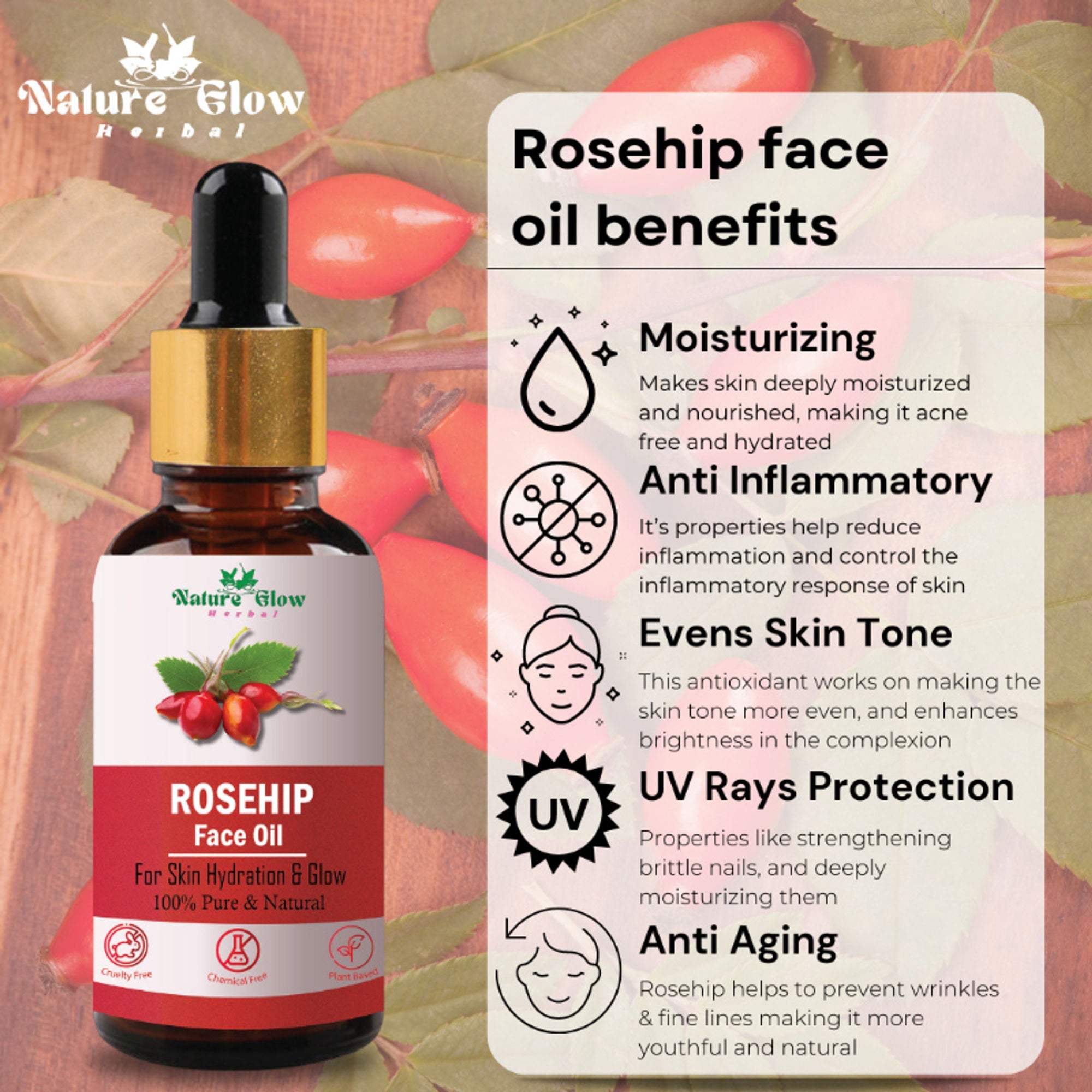 Nature Glow Herbal Rosehip & Jojoba Facial Oil Combo | Grocsy