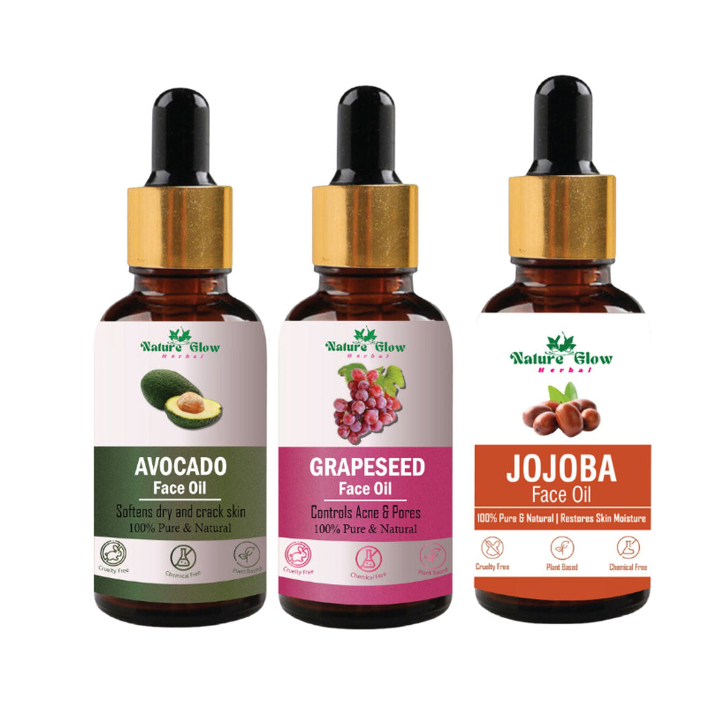 Nature Glow Herbal Avocado, Grapeseed & Jojoba Facial Oil Combo | Grocsy