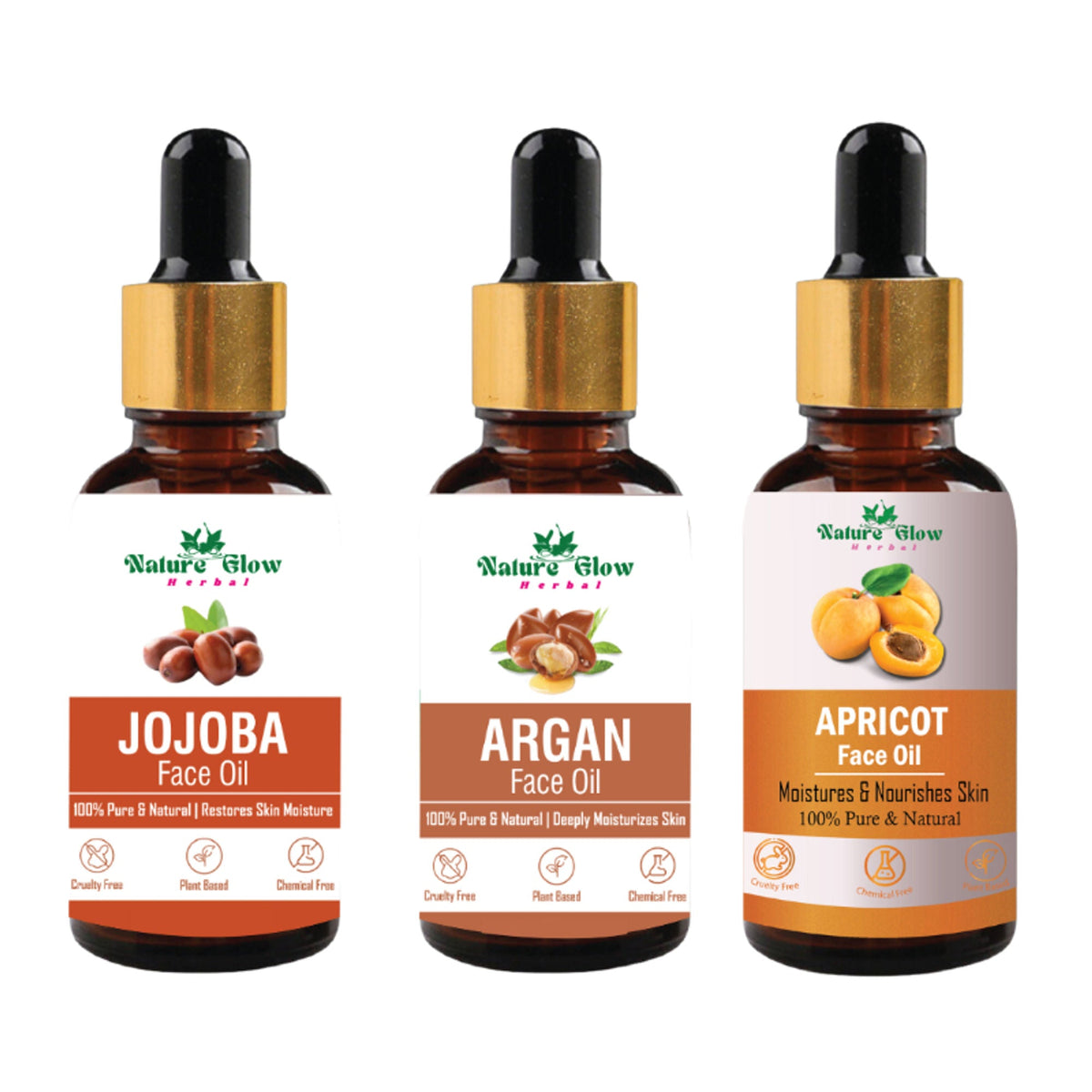 Nature Glow Herbal Jojoba, Argan & Apricot Facial Oil Combo | Grocsy