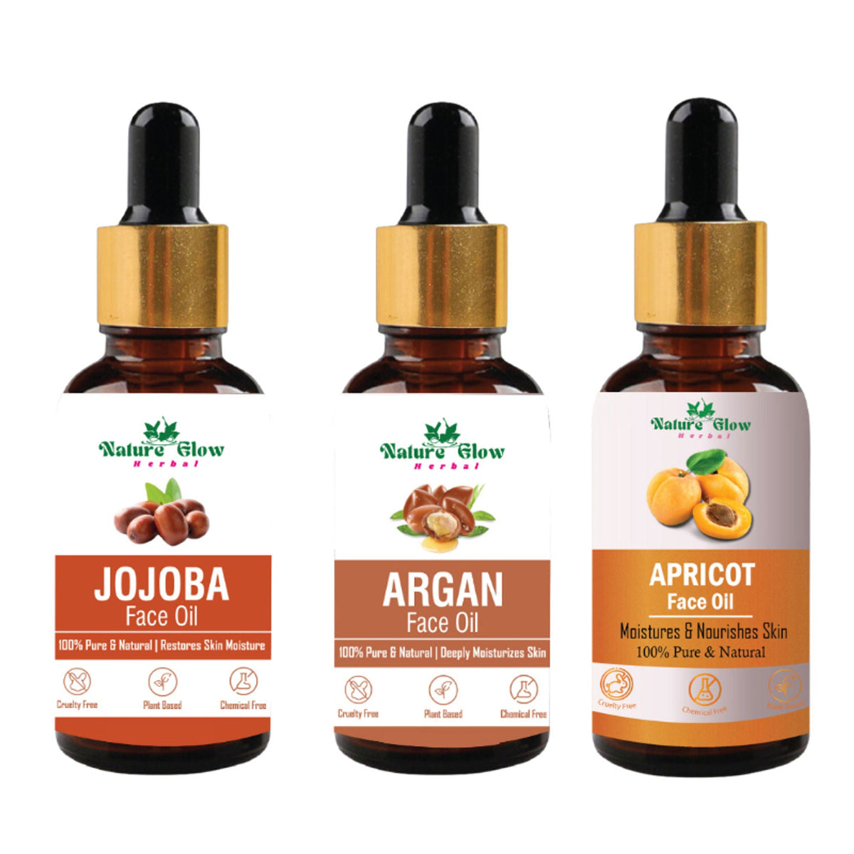 Nature Glow Herbal Jojoba, Argan & Apricot Facial Oil Combo | Grocsy