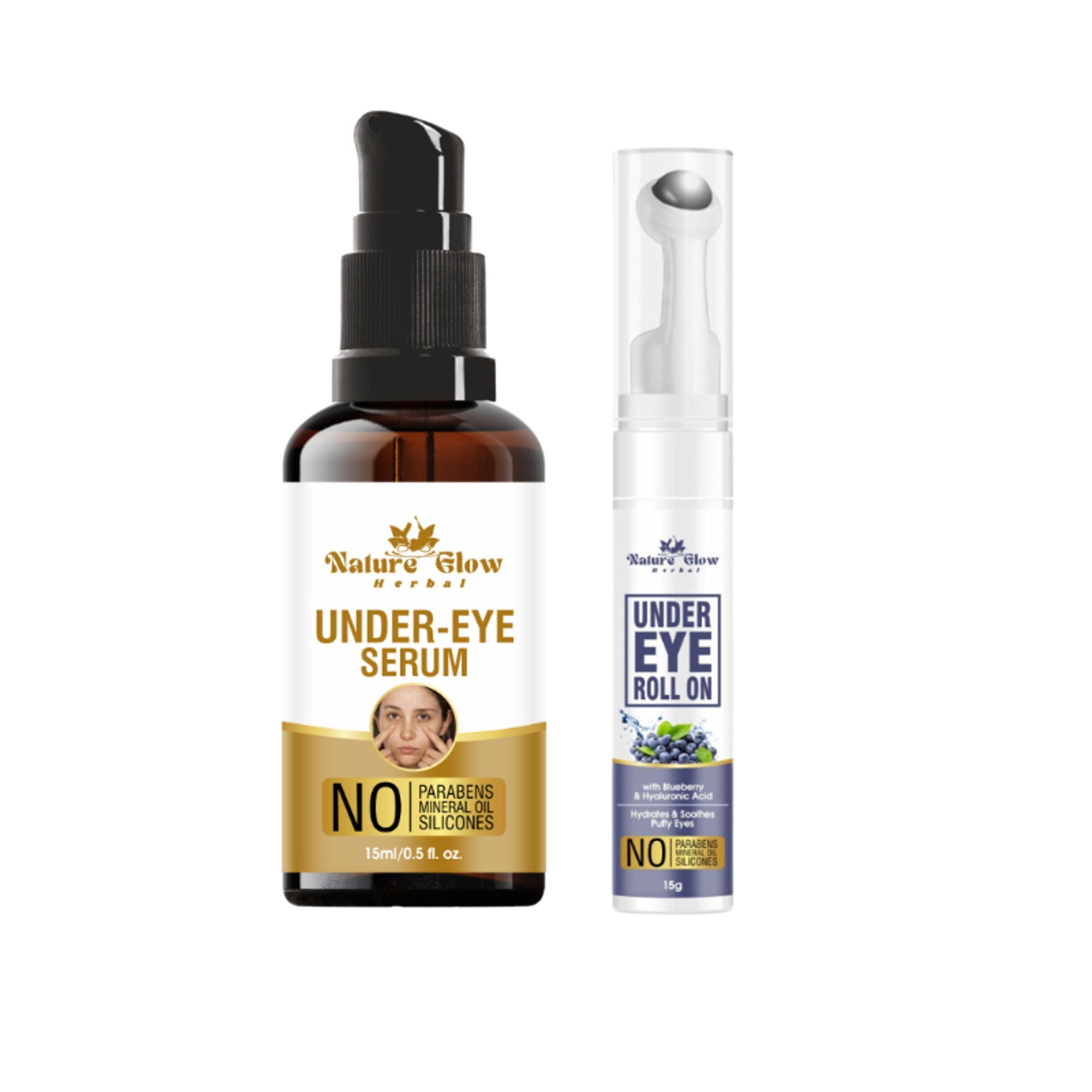 Nature Glow Herbal Under Eye Serum & Bluebery Roll On Combo | Grocsy