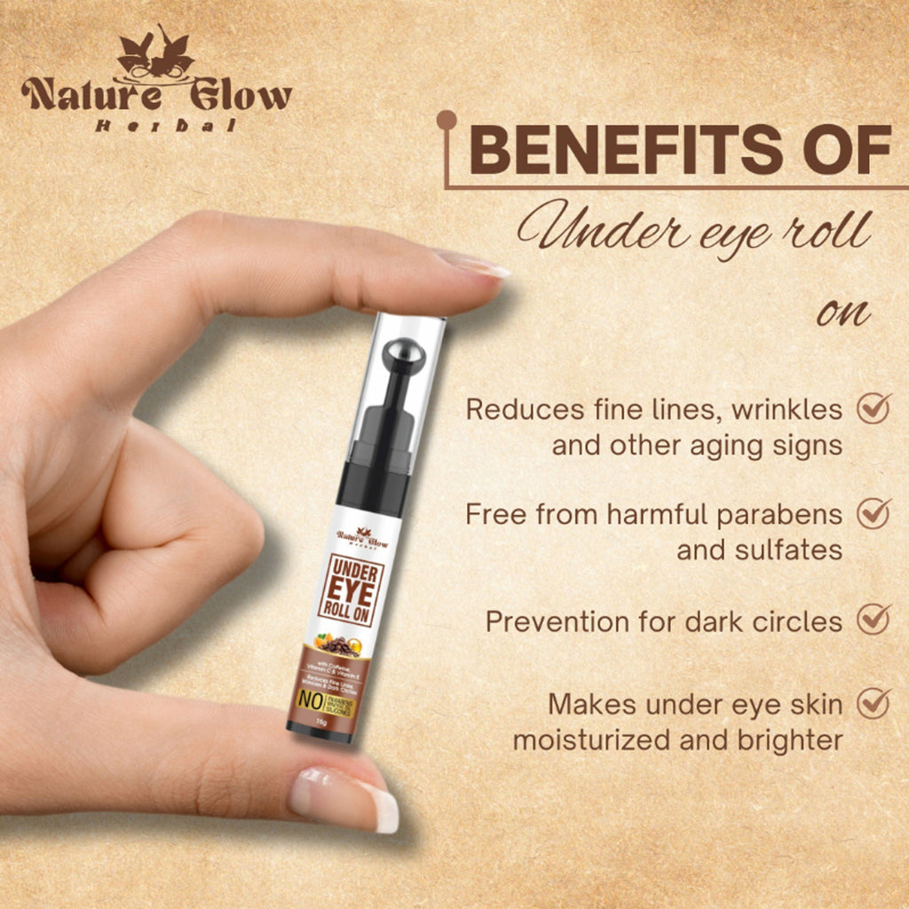 Nature Glow Herbal Under Eye Cream & Caffiene Roll On Combo | Grocsy