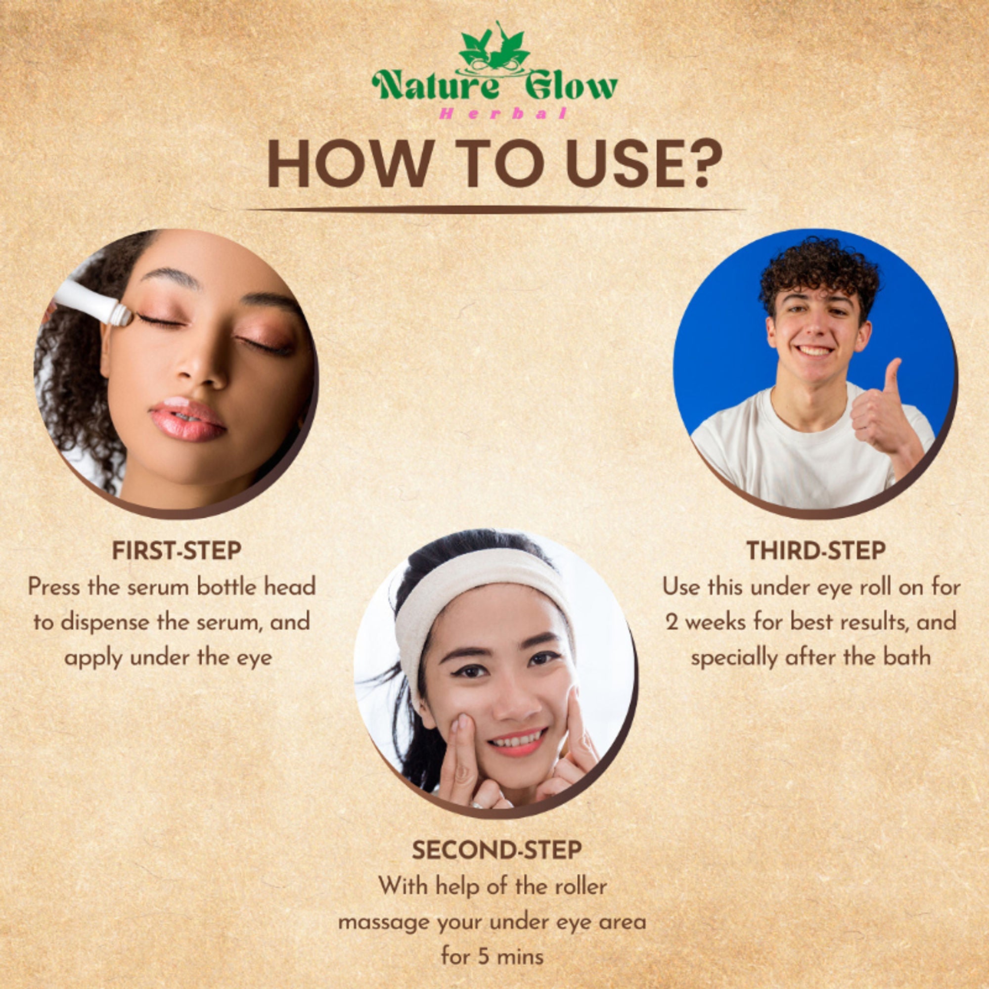 Nature Glow Herbal Under Eye Cream & Caffiene Roll On Combo | Grocsy