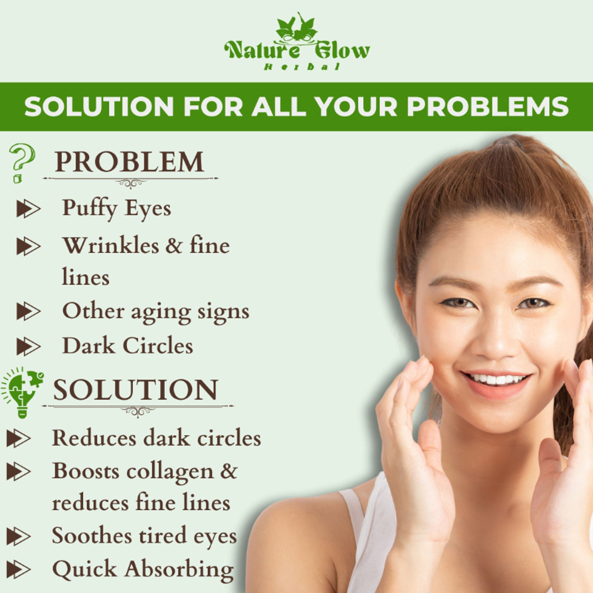 Nature Glow Herbal Under Eye Cream & Greentea Gel Roll On Combo | Grocsy