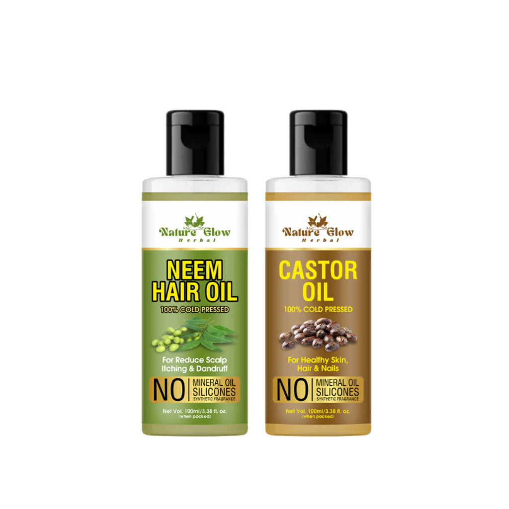 Nature Glow Herbal Neem & Castor Hair Oil Combo | Grocsy