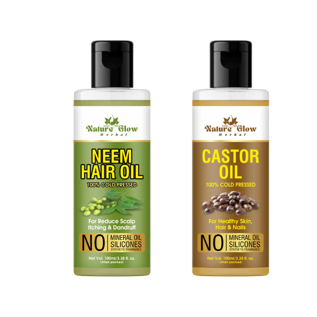 Nature Glow Herbal Neem & Castor Hair Oil Combo | Grocsy