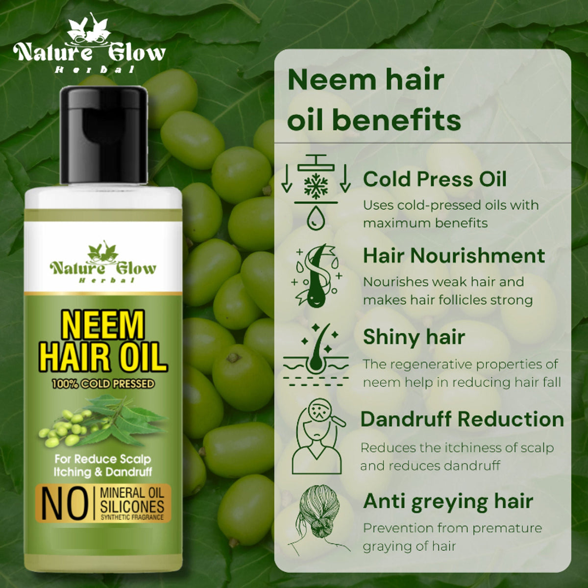 Nature Glow Herbal Neem & Castor Hair Oil Combo | Grocsy