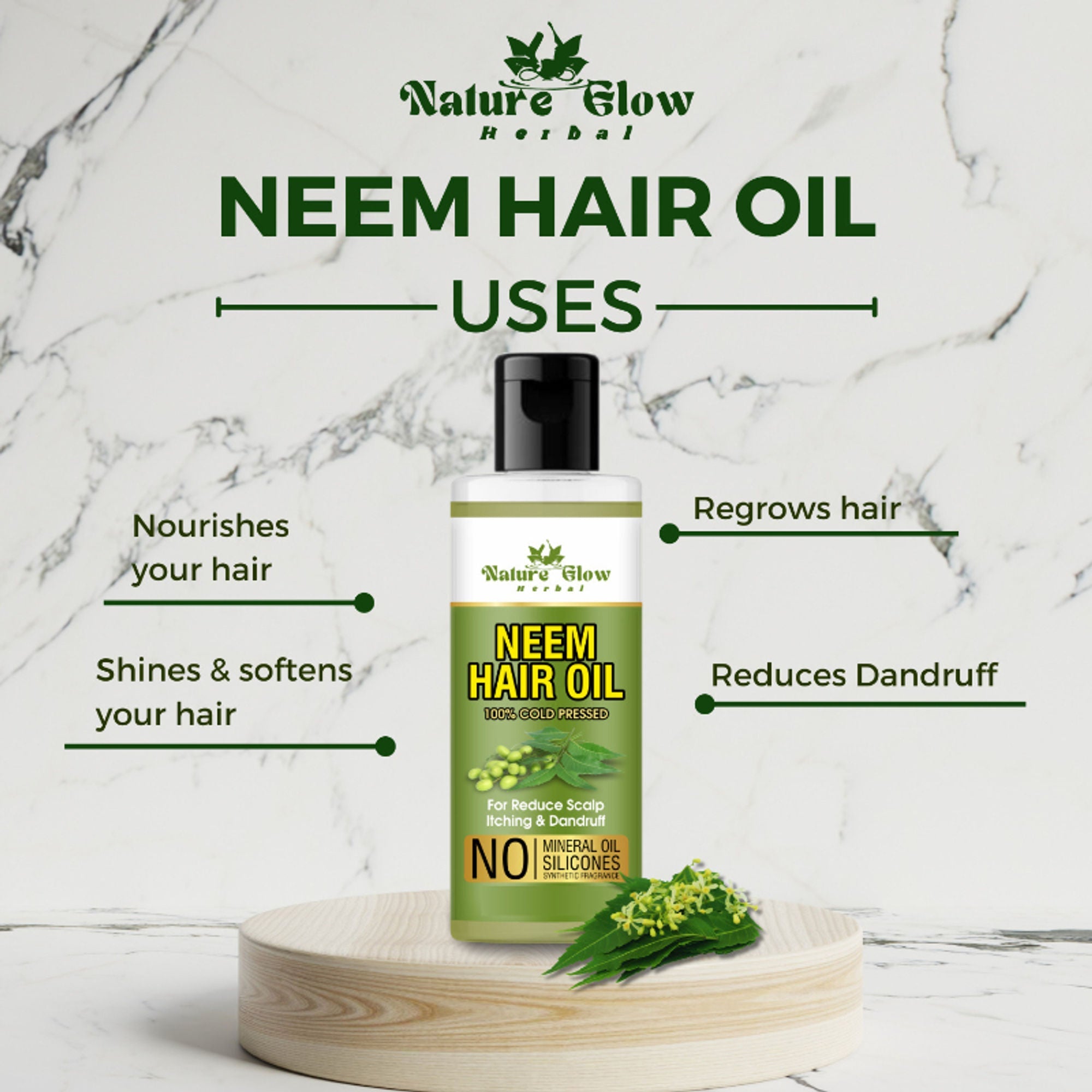 Nature Glow Herbal Neem & Castor Hair Oil Combo | Grocsy