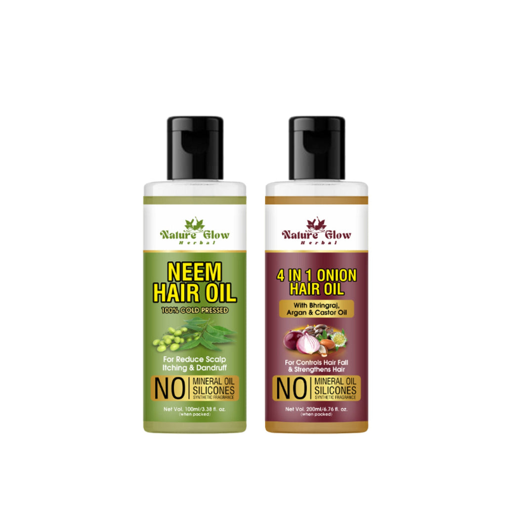 Nature Glow Herbal Neem & 4 In 1 Onion Hair Oil Combo | Grocsy