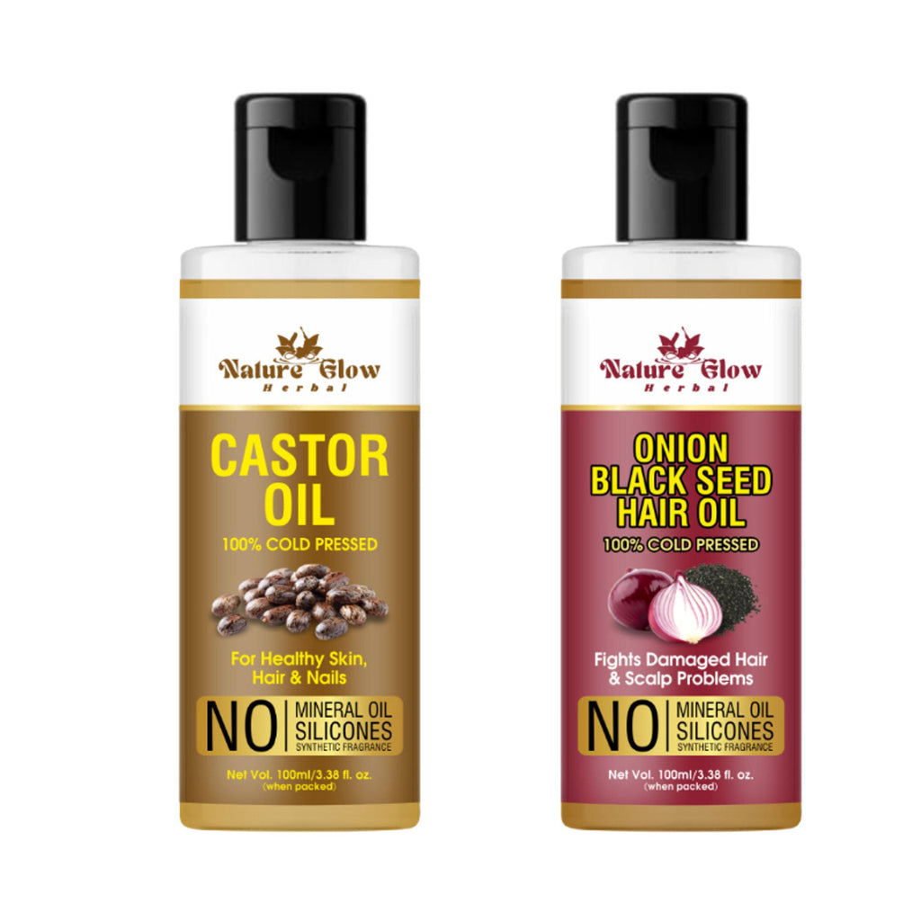 Nature Glow Herbal Castor & Onion With Black Seed Hair Oil Combo | Grocsy