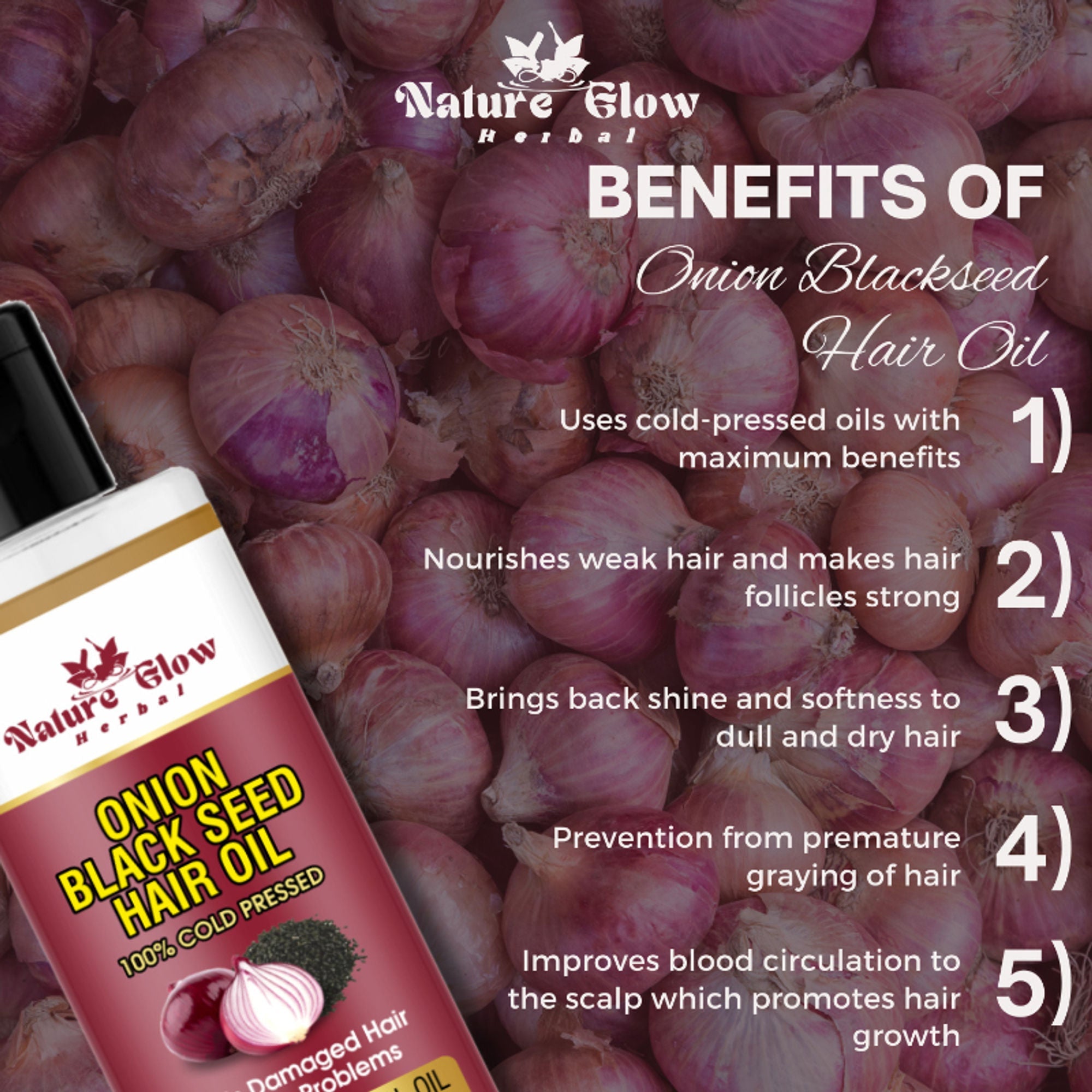 Nature Glow Herbal Castor & Onion With Black Seed Hair Oil Combo | Grocsy