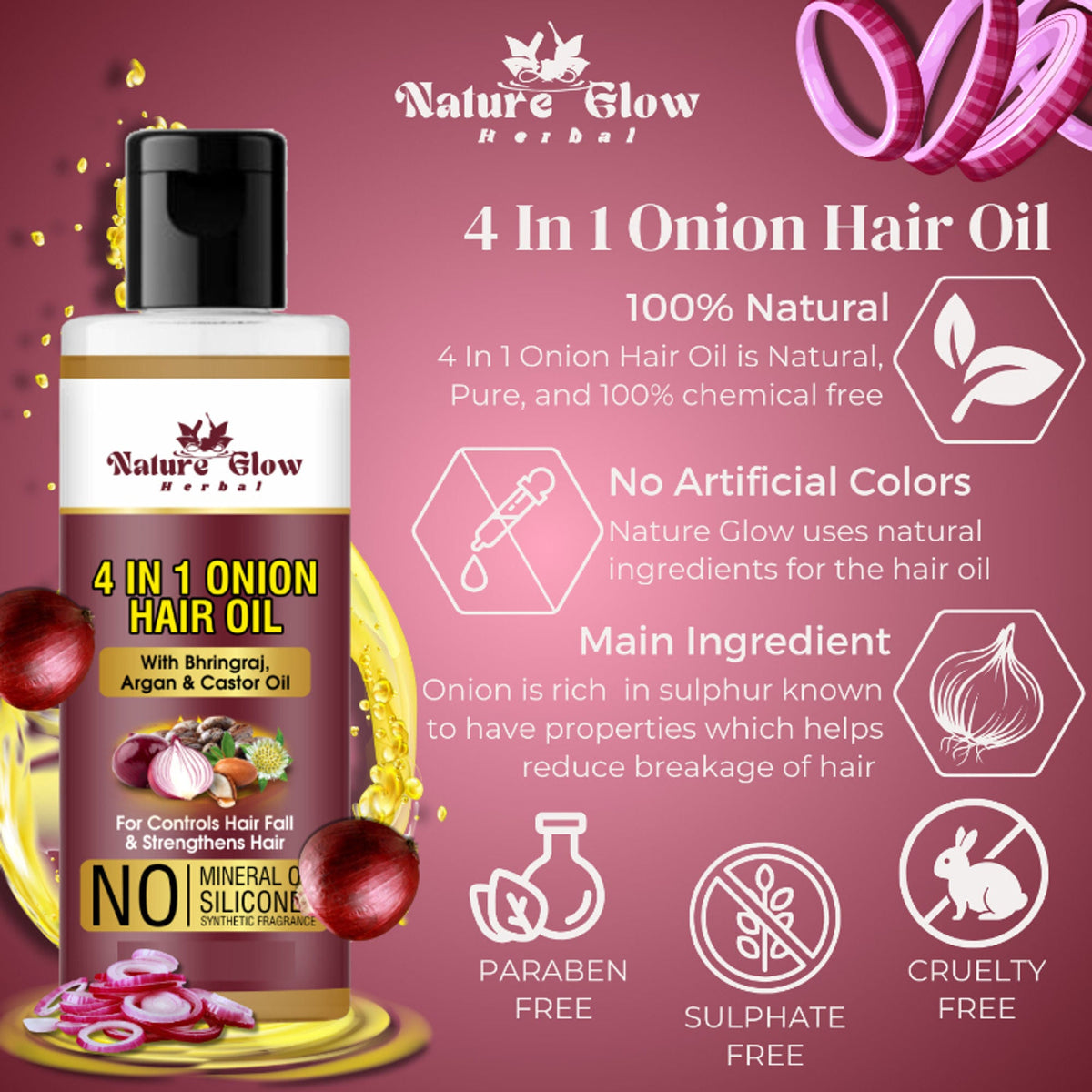 Nature Glow Herbal Castor Oil & 4 In 1 Hair Oil Combo | Grocsy
