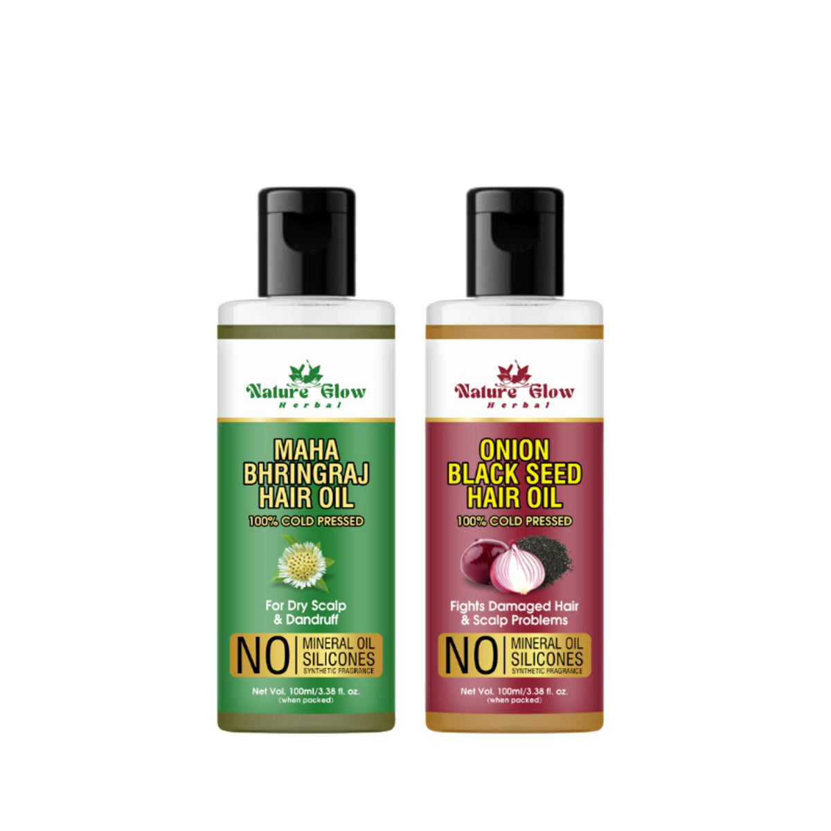 Nature Glow Herbal Bhringraj & Onion Black Seed Hair Oil Combo | Grocsy