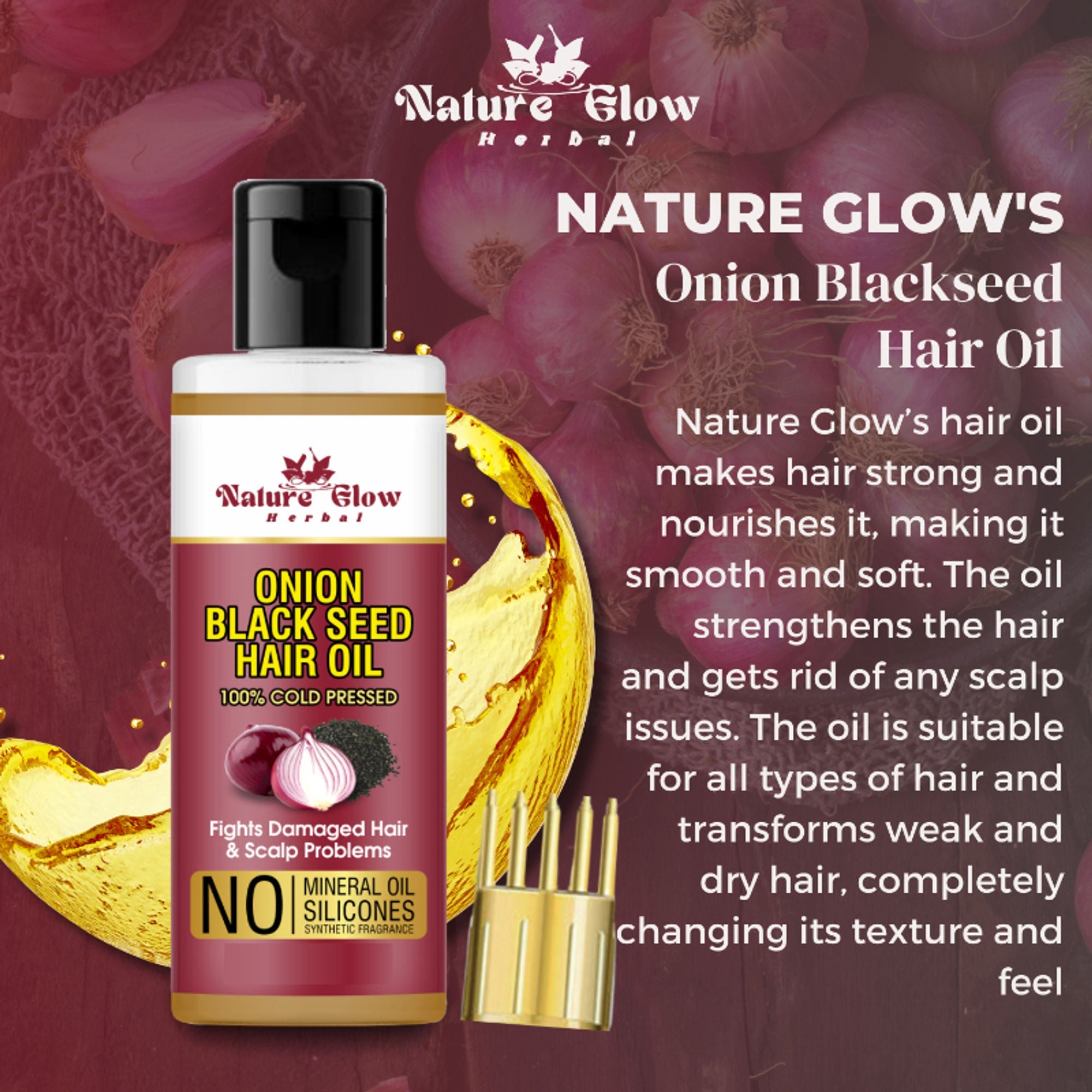 Nature Glow Herbal Bhringraj & Onion Black Seed Hair Oil Combo | Grocsy