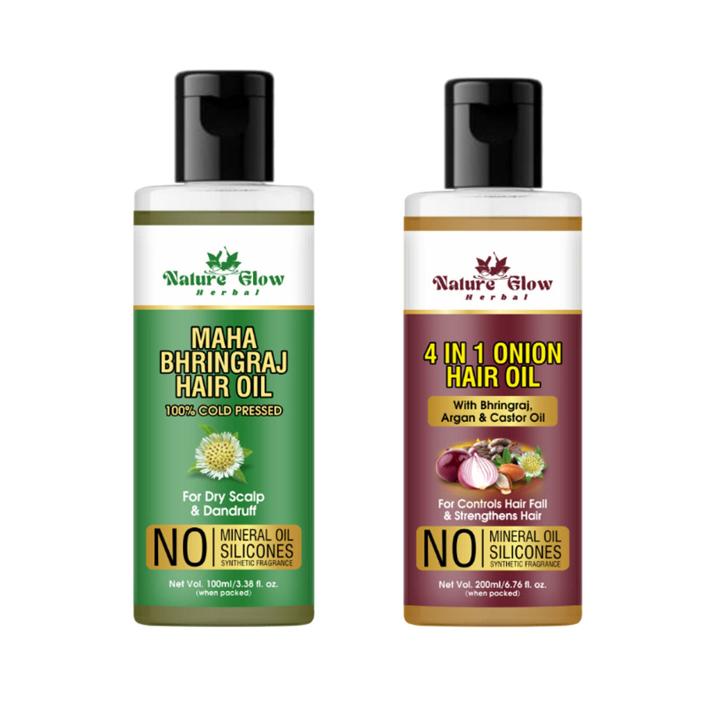 Nature Glow Herbal Bhringraj & 4 In 1 Hair Oil Combo | Grocsy