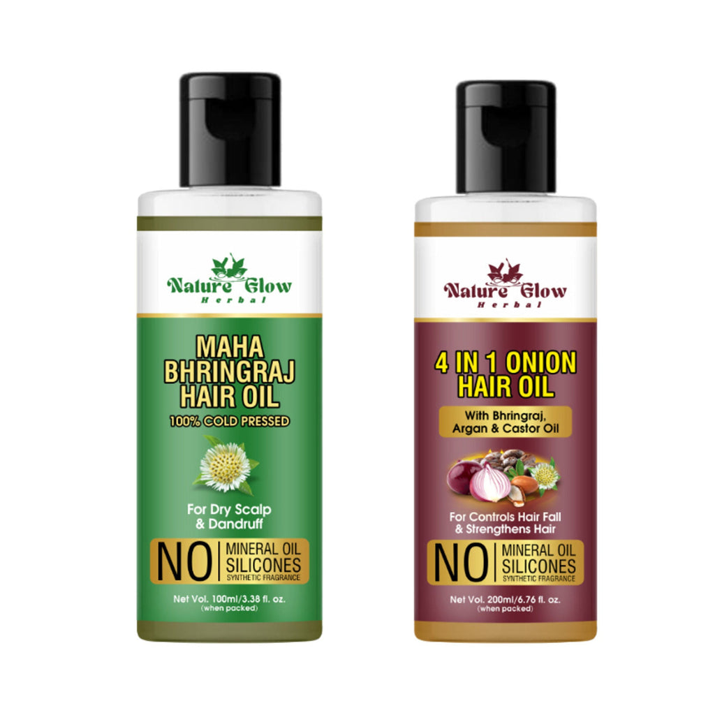 Nature Glow Herbal Bhringraj & 4 In 1 Hair Oil Combo | Grocsy