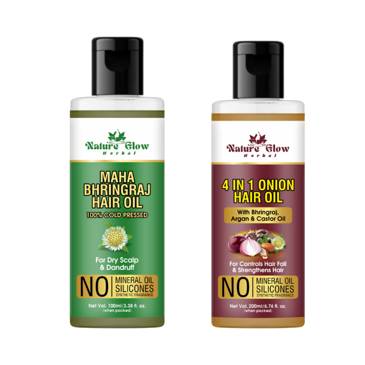 Nature Glow Herbal Bhringraj & 4 In 1 Hair Oil Combo | Grocsy