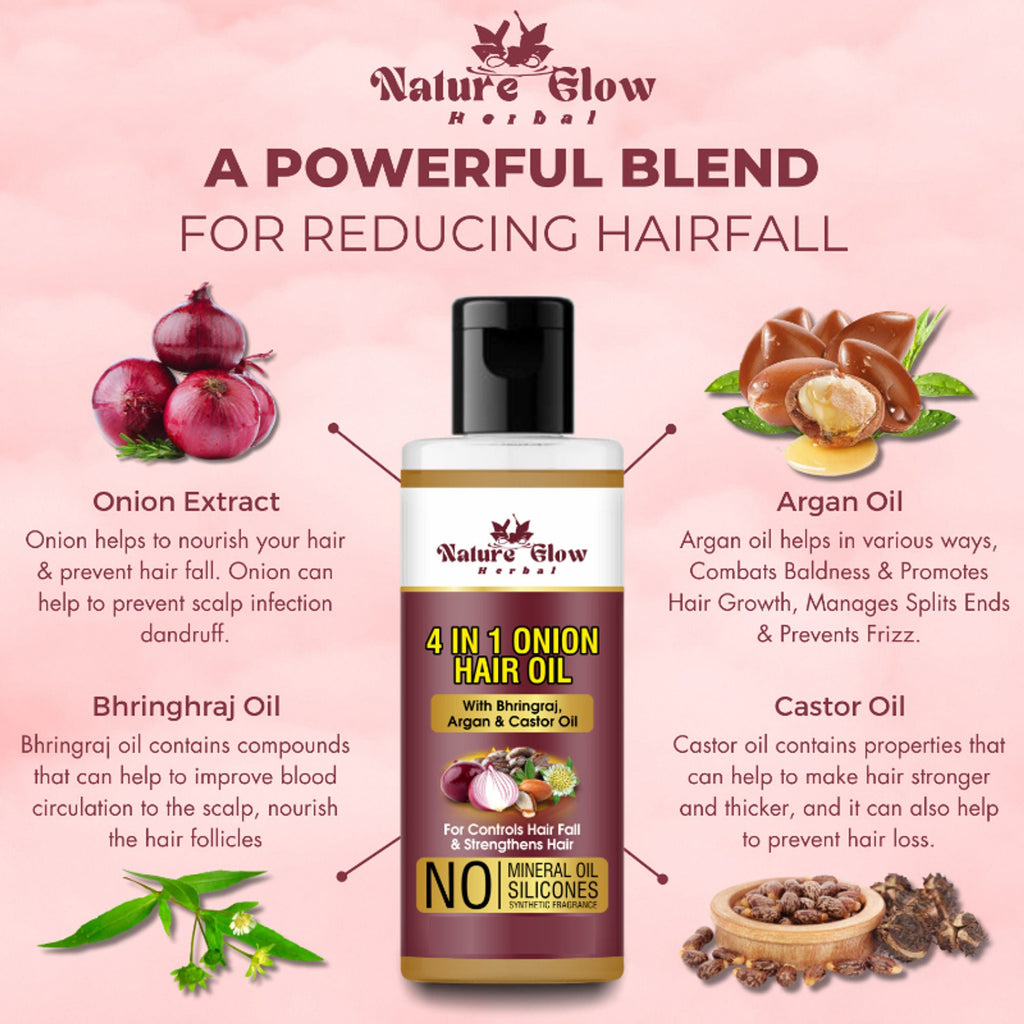 Nature Glow Herbal Bhringraj & 4 In 1 Hair Oil Combo | Grocsy