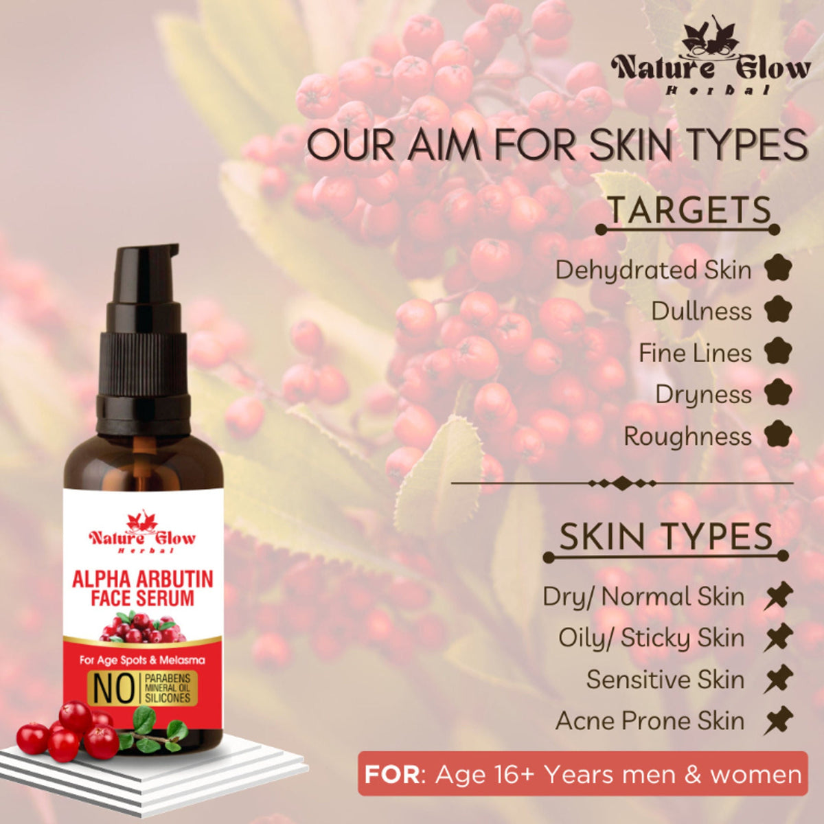 Nature Glow Herbal Alpha Arbutin Face Serum | Grocsy