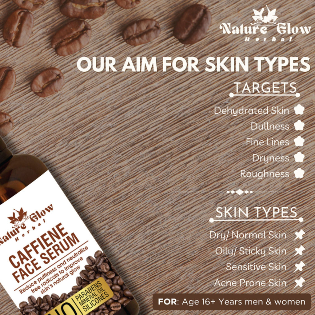 Nature Glow Herbal Caffeine Face Serum Hydrating Face Serum For Glowing Skin | Grocsy