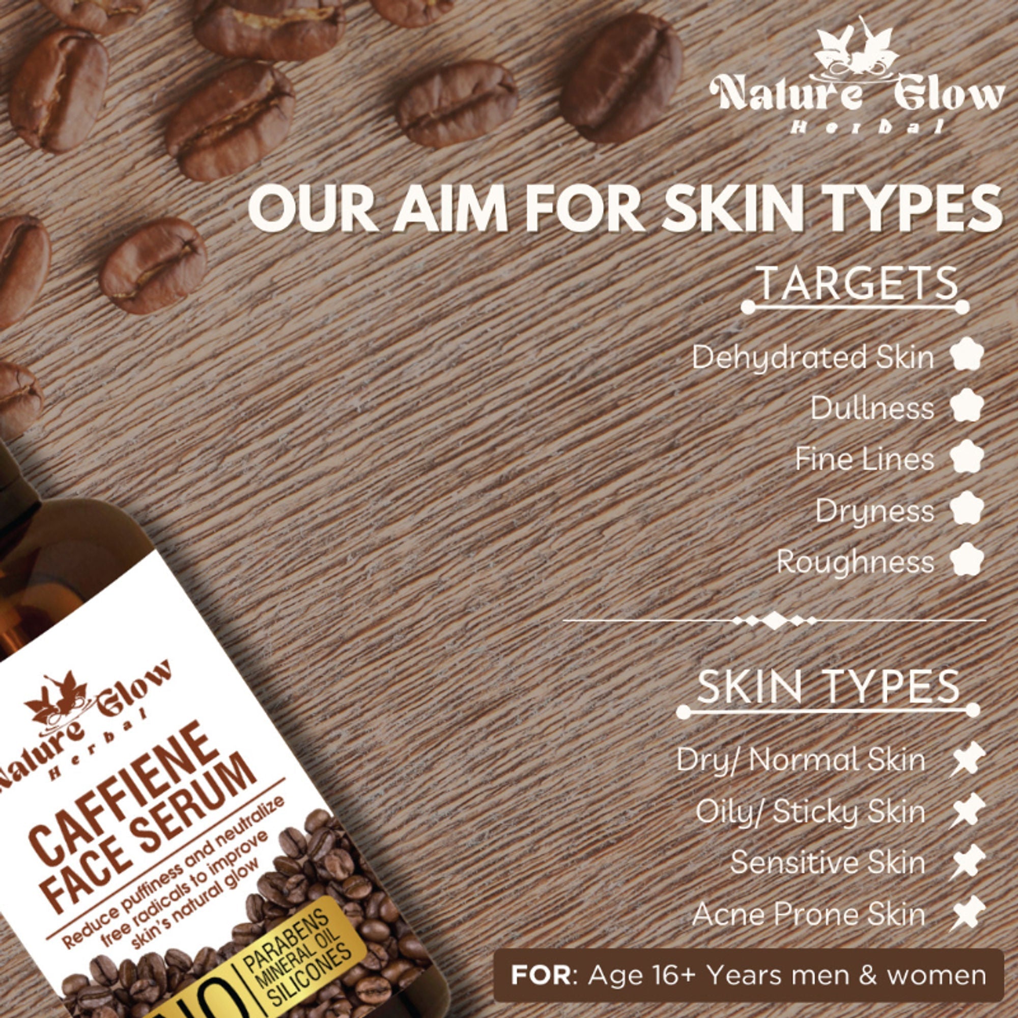 Nature Glow Herbal Caffeine Face Serum Hydrating Face Serum For Glowing Skin | Grocsy