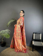 Joban Fashion Rani Pink Floral & Leaf Designs Soft Silk Paithani Saree | Grocsy