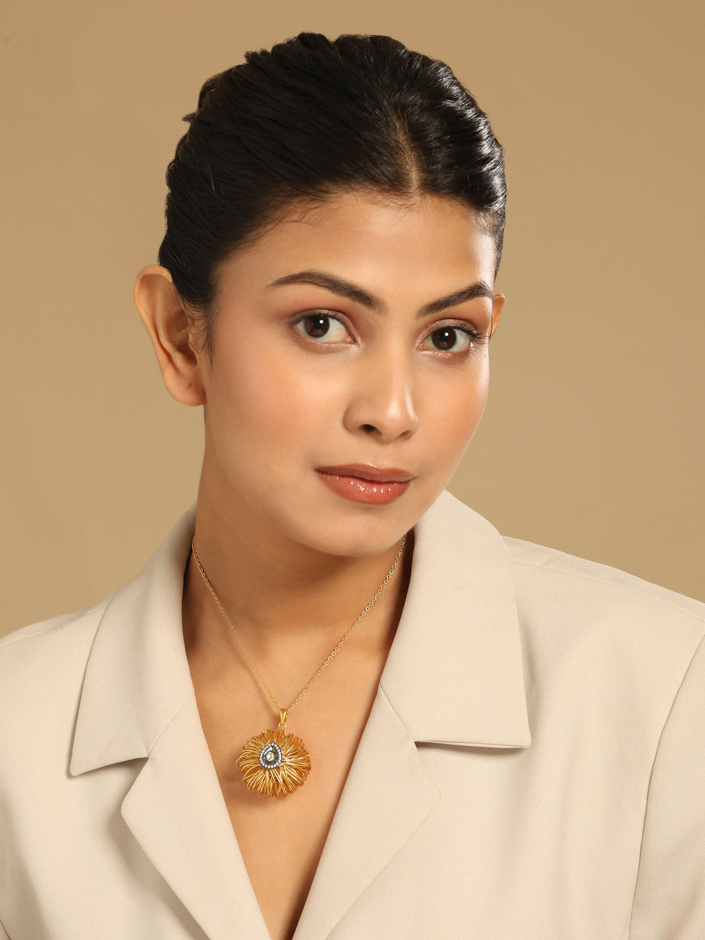 Nuyug 18k Gold-Plated Crystal Studded Minimal Chain Pendant Necklace | Grocsy