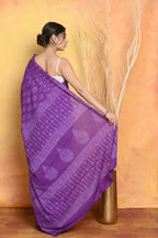 Very Much Indian Handblock Printed Cotton Saree With Natural Dyes - Purple | Grocsy