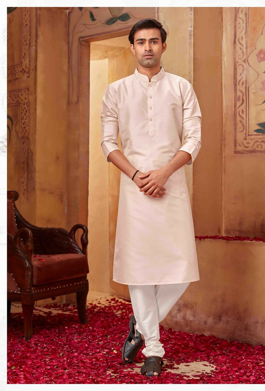 Joban Fashion Light Pink Art Silk Kurta Pyjama | Grocsy