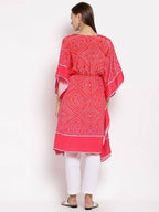 Myshka Women's Pink Cotton Printed 3/4 Sleeve V Neck Casual Kaftan | Grocsy
