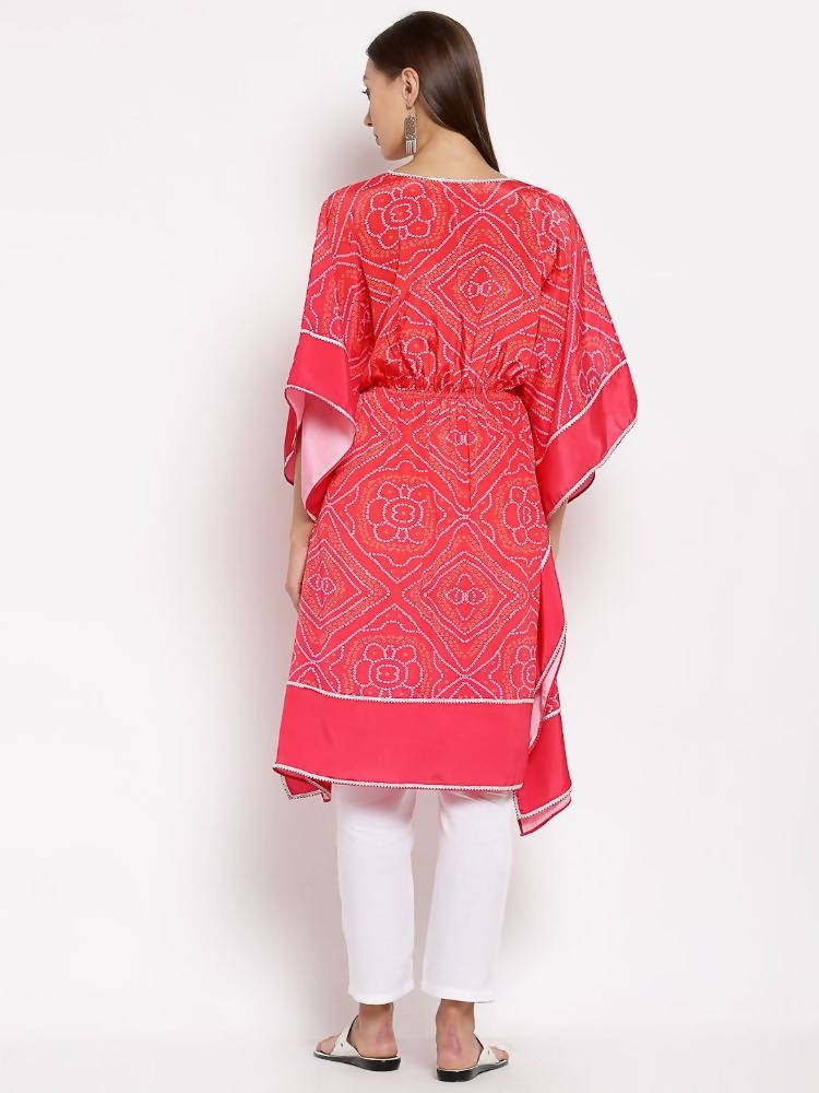 Myshka Women's Pink Cotton Printed 3/4 Sleeve V Neck Casual Kaftan | Grocsy