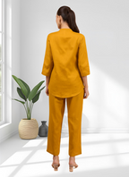 Joban Fashion Mustard Cotton, Linen Embroidered Readymade Cord Set | Grocsy